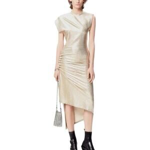 Paco Rabanne Short Sleeve Metallic Gold Drape Short Dress‎ Size 2 Luxury